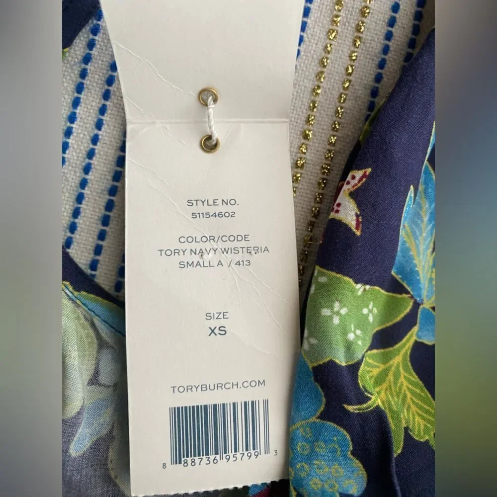 Tory Burch  Wisteria Wrap Romper Womens Swim Cover Up Blue Green Sleeveles Sz XS
